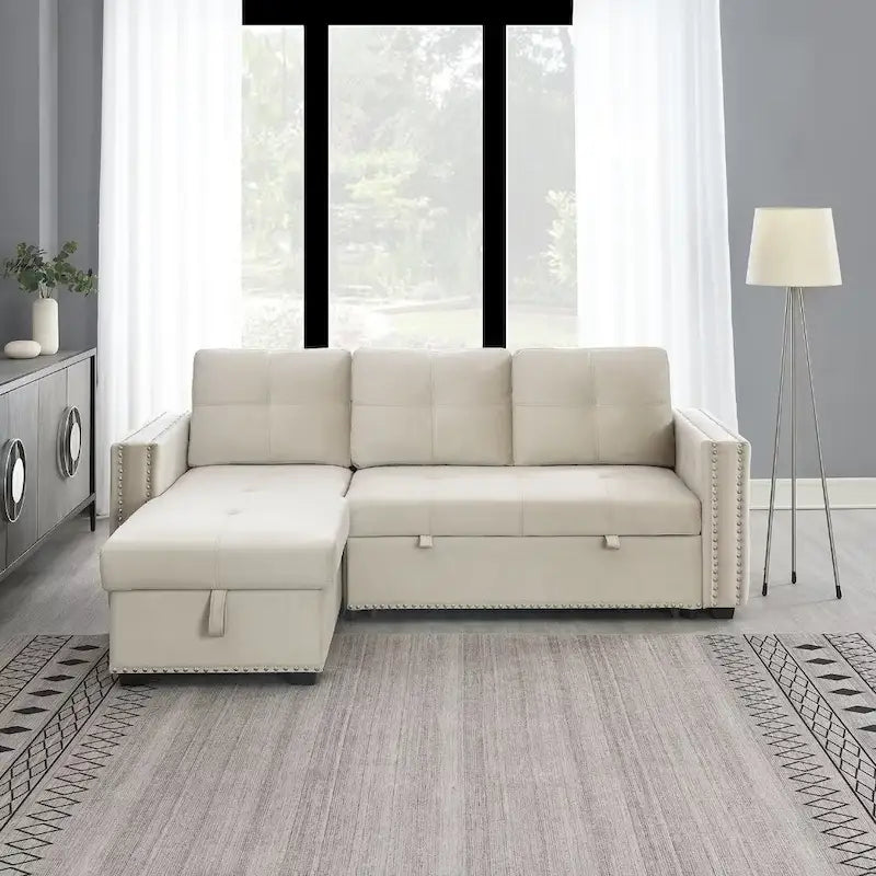 Canapé convertible d'angle moderne réversible avec méridienne de rangement