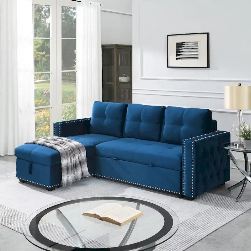 Canapé convertible d'angle moderne réversible avec méridienne de rangement