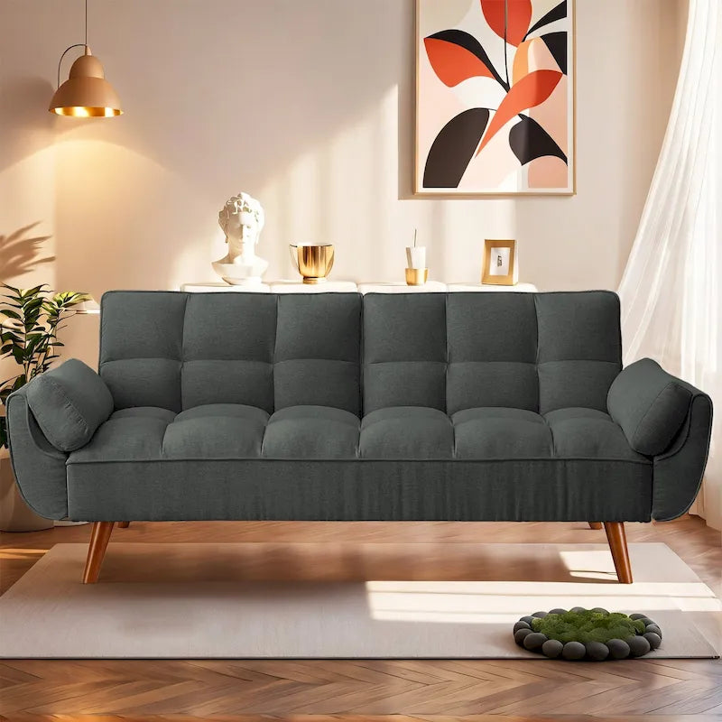 Canapé-lit futon de 75,39 pouces, canapé-lit pliant convertible inclinable pour salon avec 2 oreillers/accoudoirs