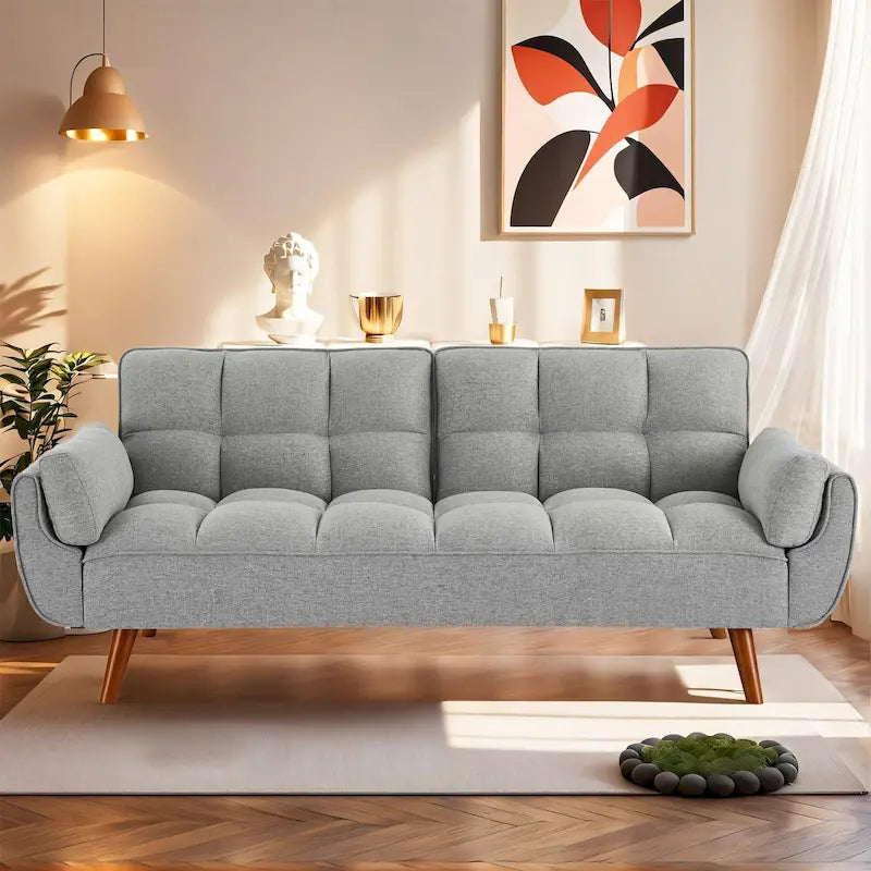 Canapé-lit futon de 75,39 pouces, canapé-lit pliant convertible inclinable pour salon avec 2 oreillers/accoudoirs