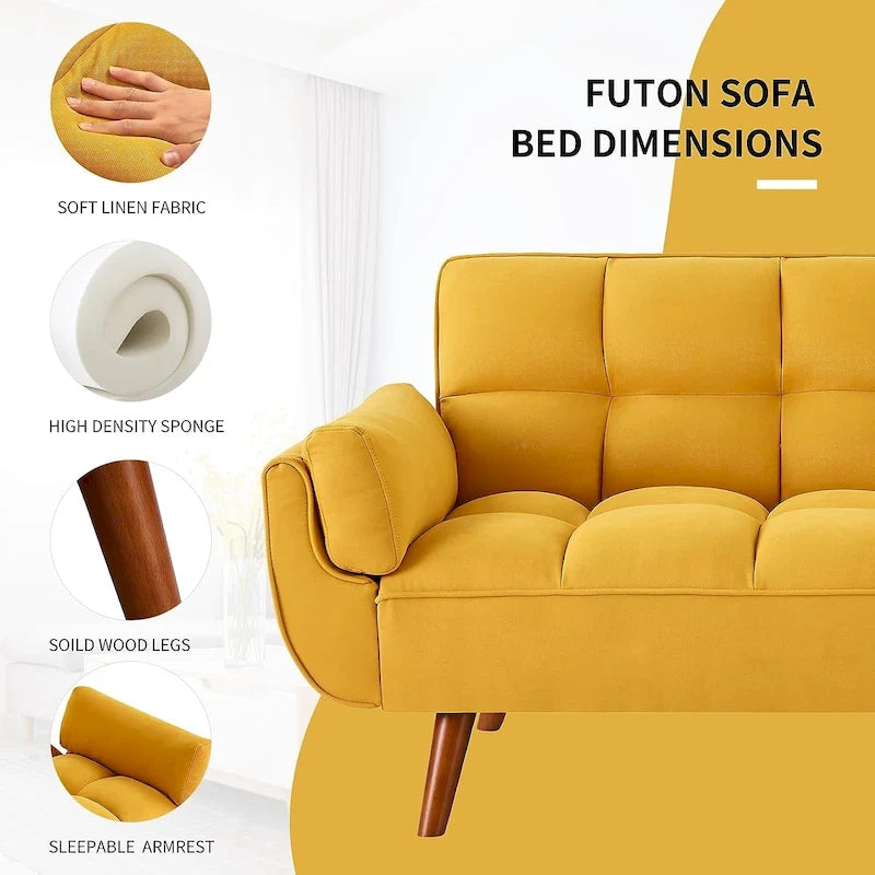 Canapé-lit futon de 75,39 pouces, canapé-lit pliant convertible inclinable pour salon avec 2 oreillers/accoudoirs
