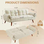 Canapé-lit futon de 75,39 pouces, canapé-lit pliant convertible inclinable pour salon avec 2 oreillers/accoudoirs