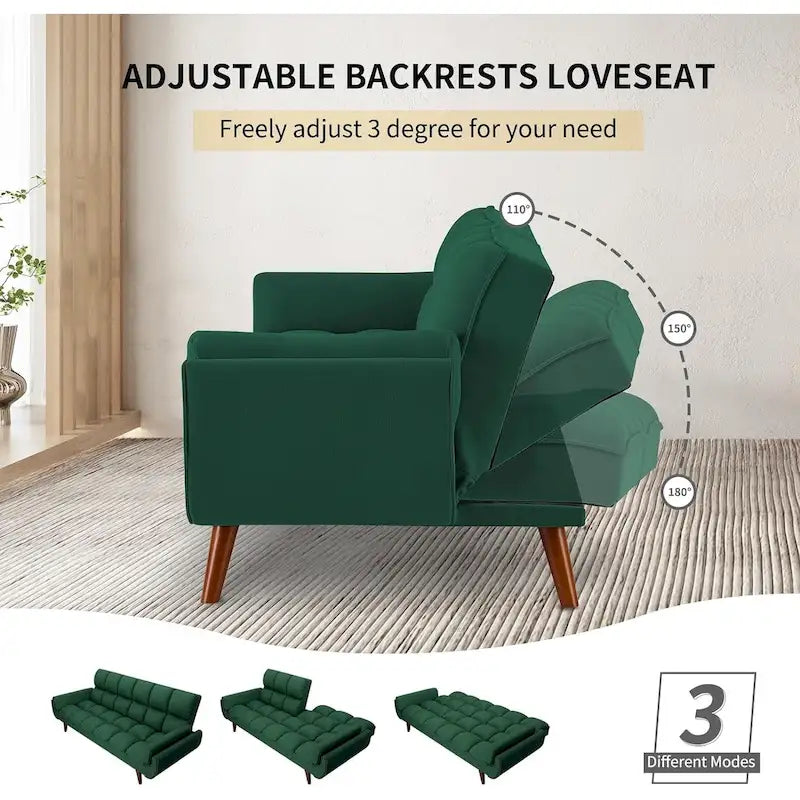 Canapé-lit futon de 75,39 pouces, canapé-lit pliant convertible inclinable pour salon avec 2 oreillers/accoudoirs