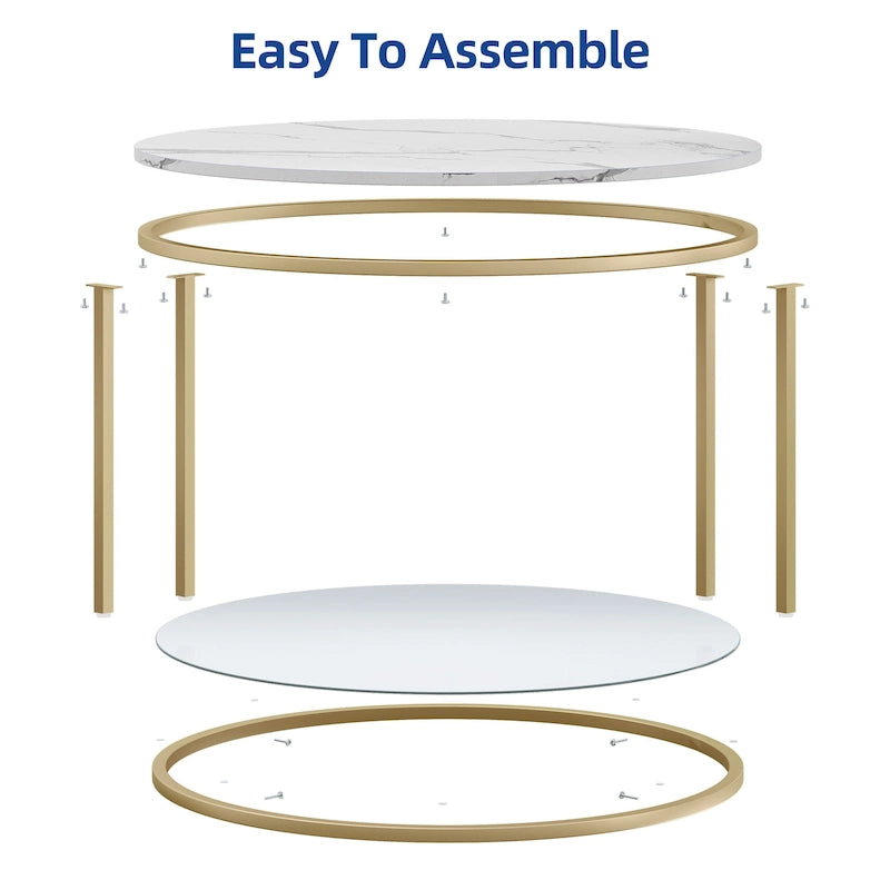 Table basse ronde à 2 niveaux avec étagère – Gris / Marron / Noir / Blanc / Bois