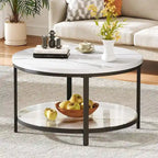 Table basse ronde à 2 niveaux avec étagère – Gris / Marron / Noir / Blanc / Bois