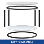 Table basse ronde à 2 niveaux avec étagère – Gris / Marron / Noir / Blanc / Bois