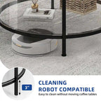 Table basse ronde à 2 niveaux avec étagère – Gris / Marron / Noir / Blanc / Bois