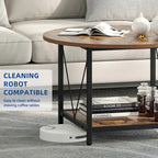 Table basse ronde à 2 niveaux avec étagère – Gris / Marron / Noir / Blanc / Bois