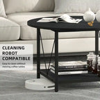 Table basse ronde à 2 niveaux avec étagère – Gris / Marron / Noir / Blanc / Bois