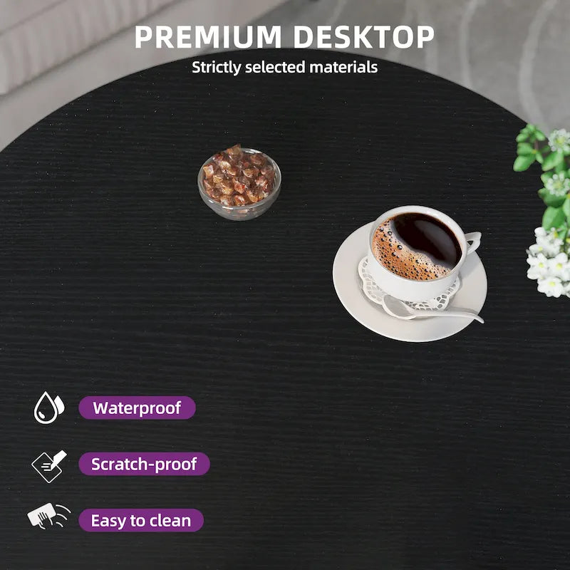 Table basse ronde à 2 niveaux avec étagère – Gris / Marron / Noir / Blanc / Bois