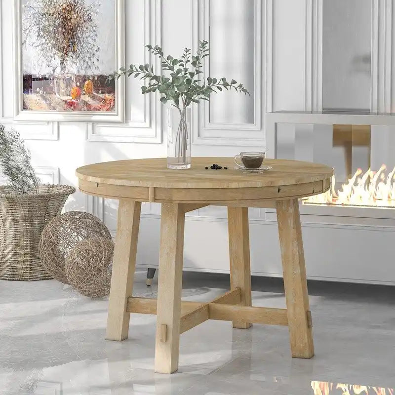 Table de salle à manger ronde et extensible de style ferme en bois avec 16 rallonges