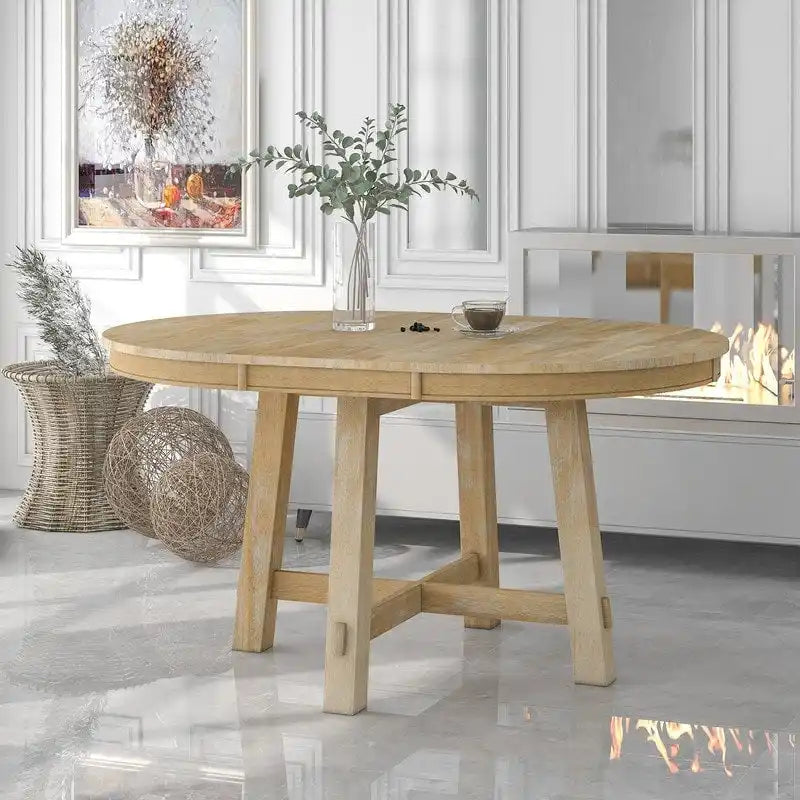 Table de salle à manger ronde et extensible de style ferme en bois avec 16 rallonges