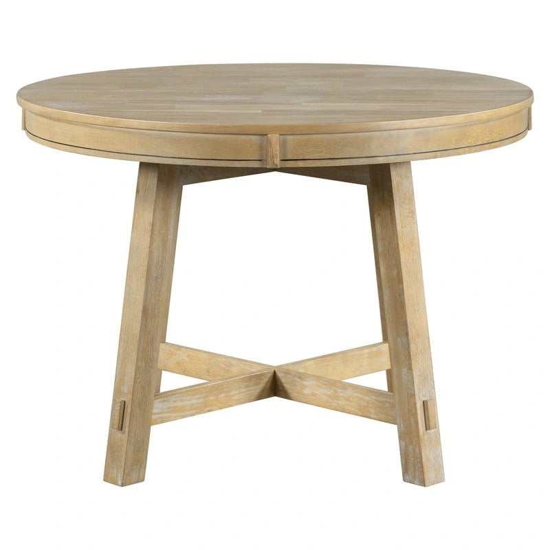 Table de salle à manger ronde et extensible de style ferme en bois avec 16 rallonges