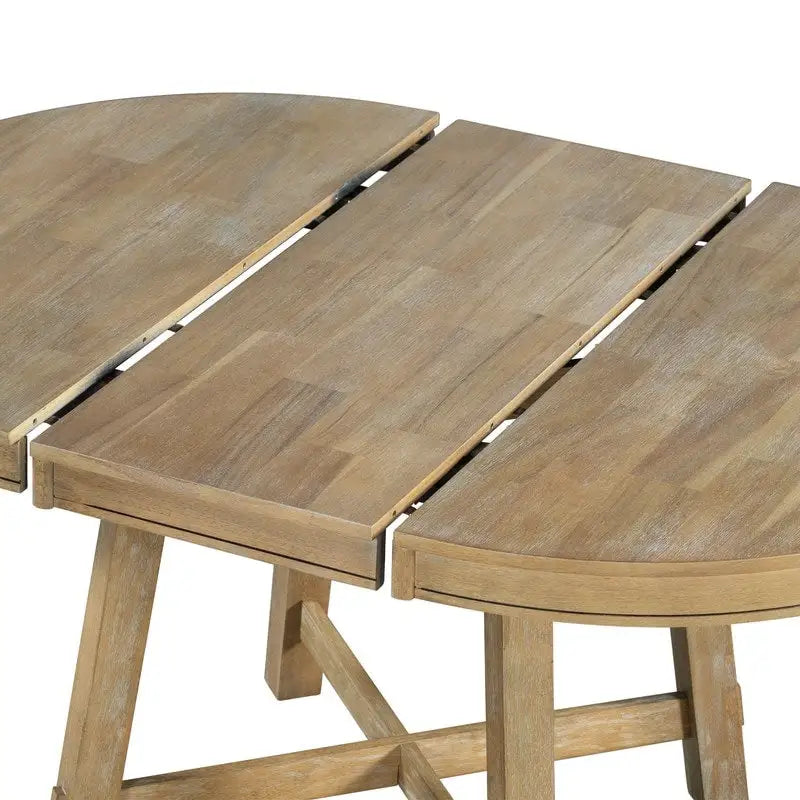 Table de salle à manger ronde et extensible de style ferme en bois avec 16 rallonges