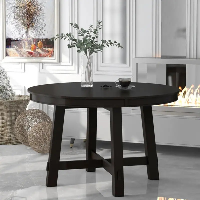Table de salle à manger ronde et extensible de style ferme en bois avec 16 rallonges