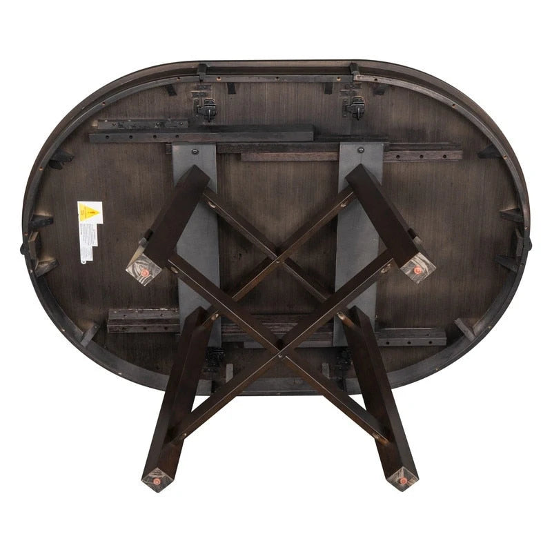 Table de salle à manger ronde et extensible de style ferme en bois avec 16 rallonges
