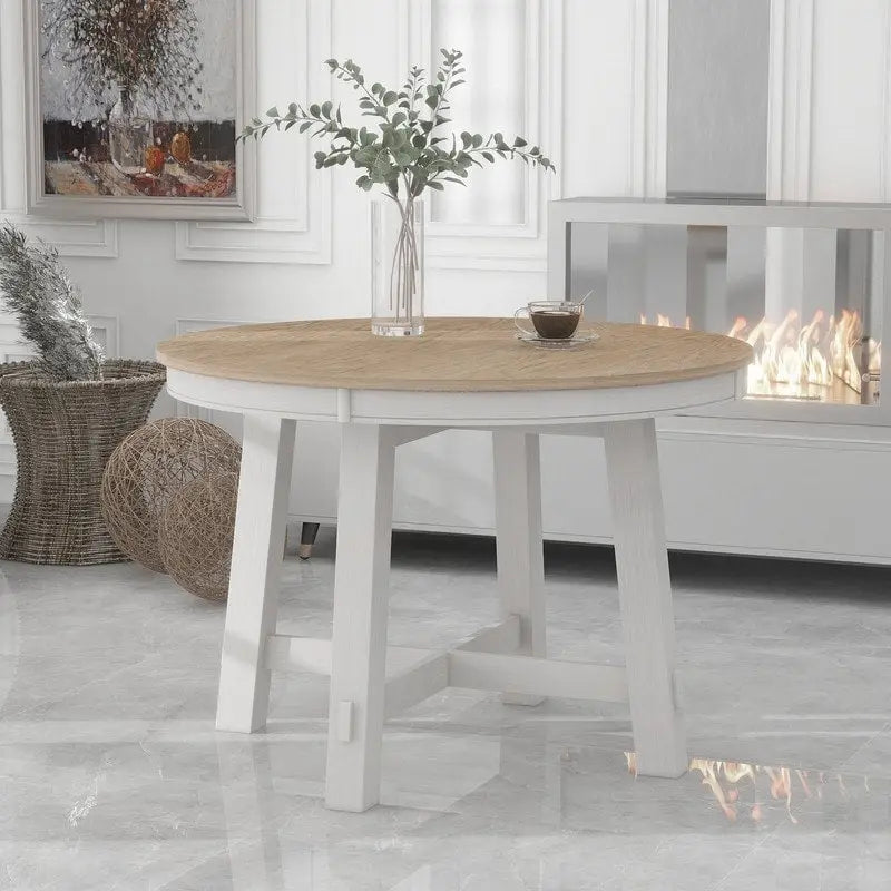 Table de salle à manger ronde et extensible de style ferme en bois avec 16 rallonges