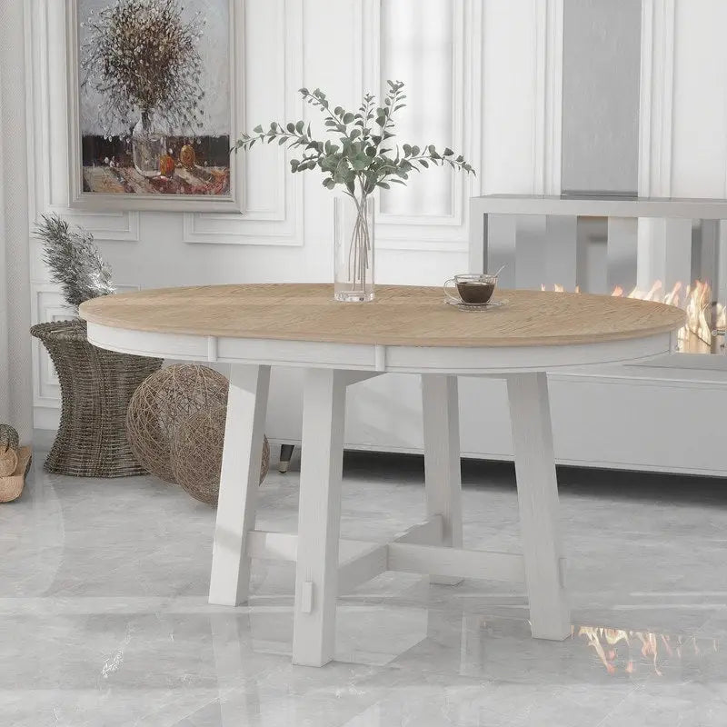 Table de salle à manger ronde et extensible de style ferme en bois avec 16 rallonges