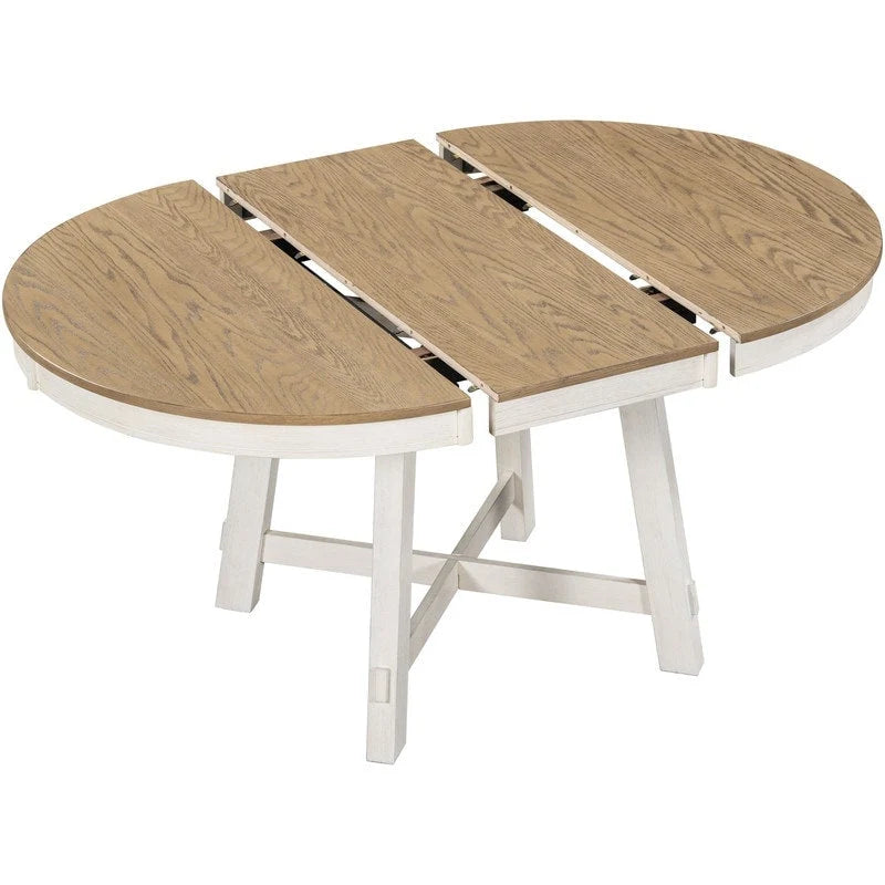 Table de salle à manger ronde et extensible de style ferme en bois avec 16 rallonges