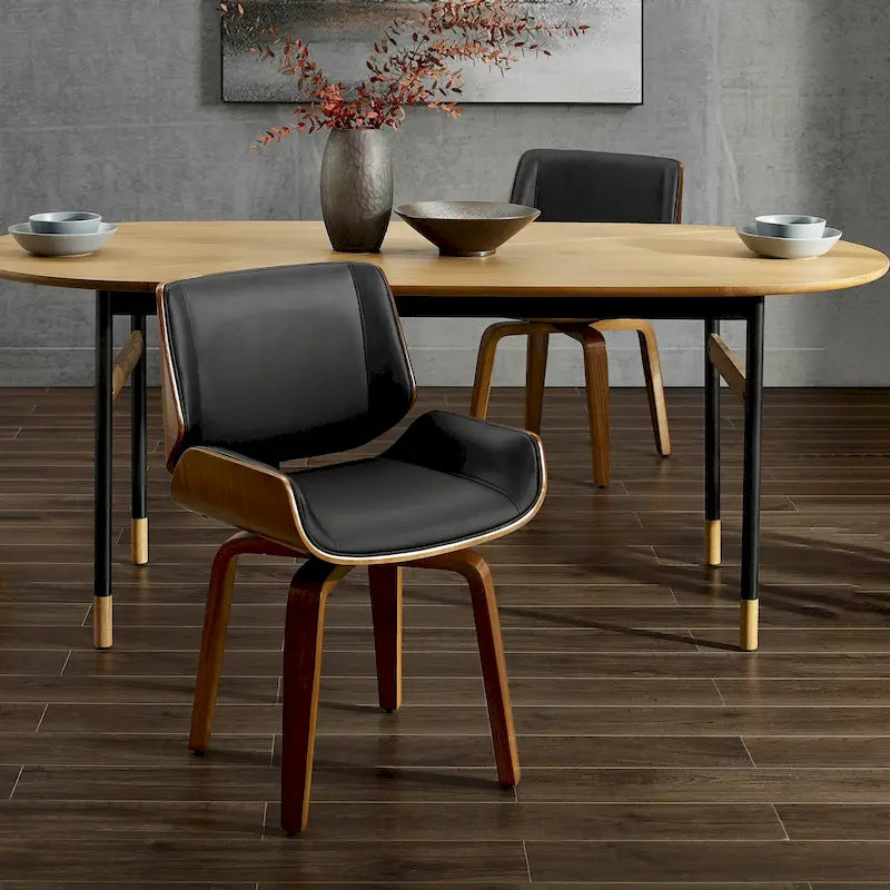 Chaise de salle à manger pivotante en similicuir noir/marron de style Mid-Century, pivot à 360°, siège unique, capacité de 120 kg