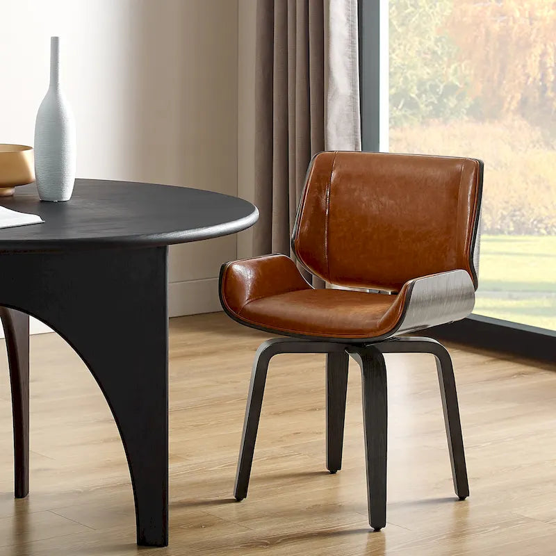 Chaise de salle à manger pivotante en similicuir noir/marron de style Mid-Century, pivot à 360°, siège unique, capacité de 120 kg
