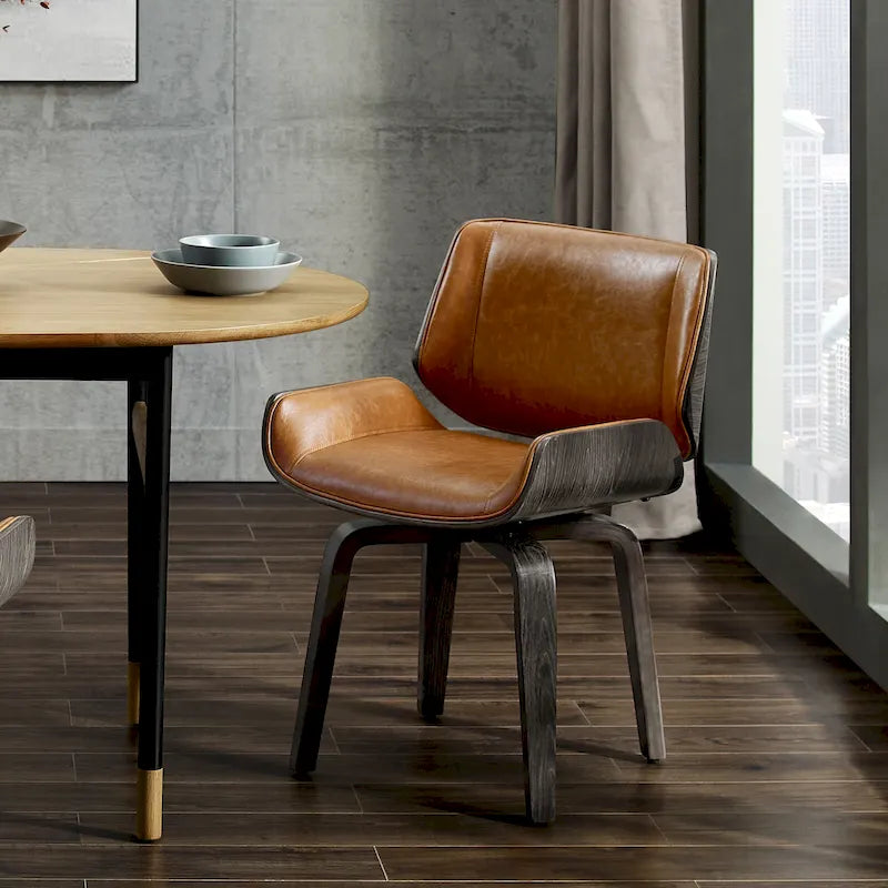Chaise de salle à manger pivotante en similicuir noir/marron de style Mid-Century, pivot à 360°, siège unique, capacité de 120 kg