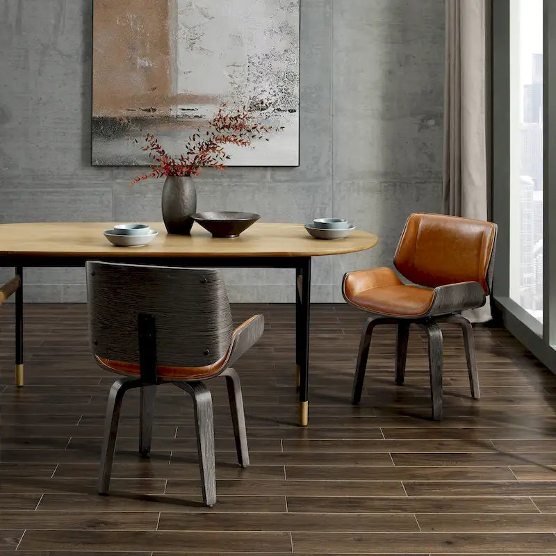 Chaise de salle à manger pivotante en similicuir noir/marron de style Mid-Century, pivot à 360°, siège unique, capacité de 120 kg