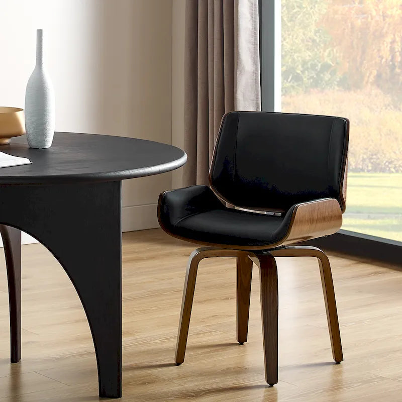 Chaise de salle à manger pivotante en similicuir noir/marron de style Mid-Century, pivot à 360°, siège unique, capacité de 120 kg