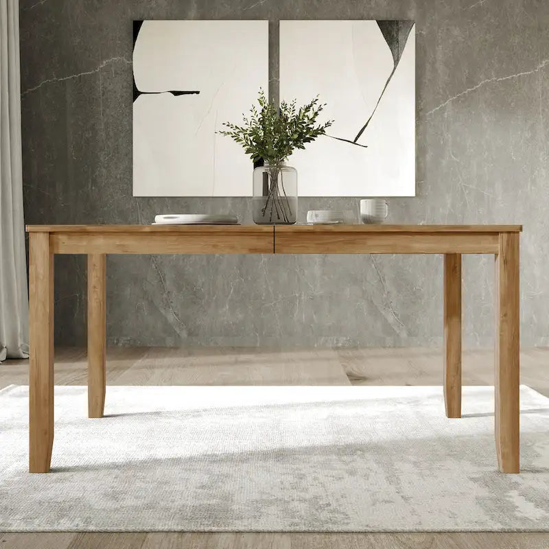 Table de salle à manger rectangulaire minimaliste en placage de bois avec pieds en bois robustes