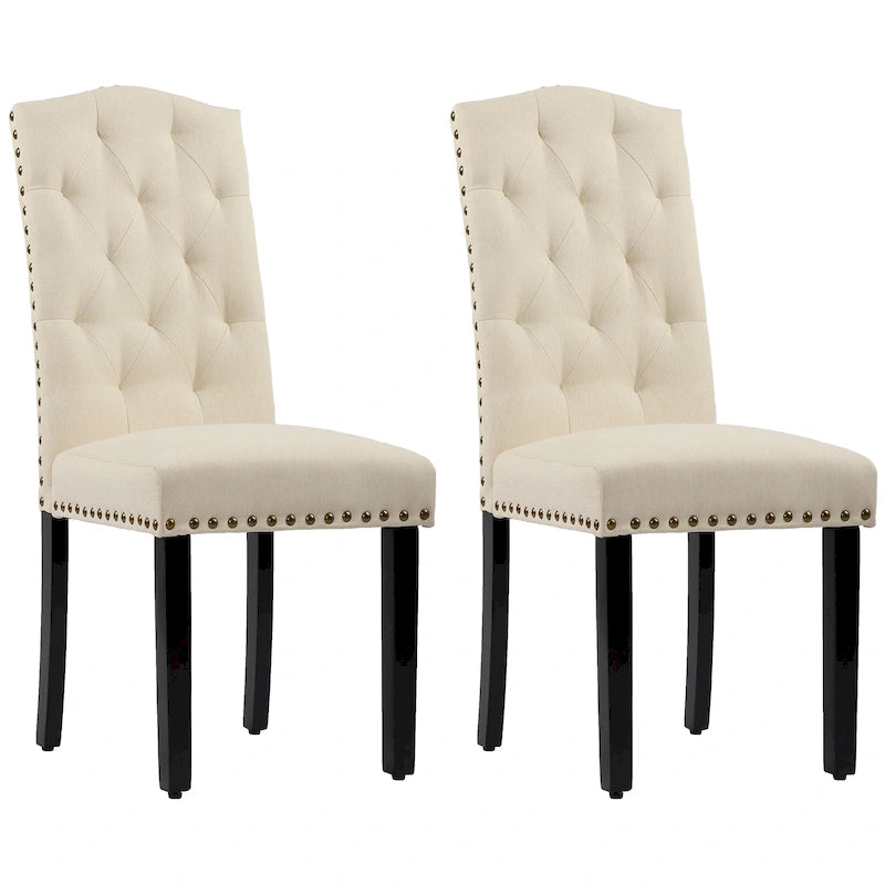 Solid Wood Tufted Dining Chairs, Kitchen Dining Room Chairs with Bronze Nailhead Trim Set of 2
