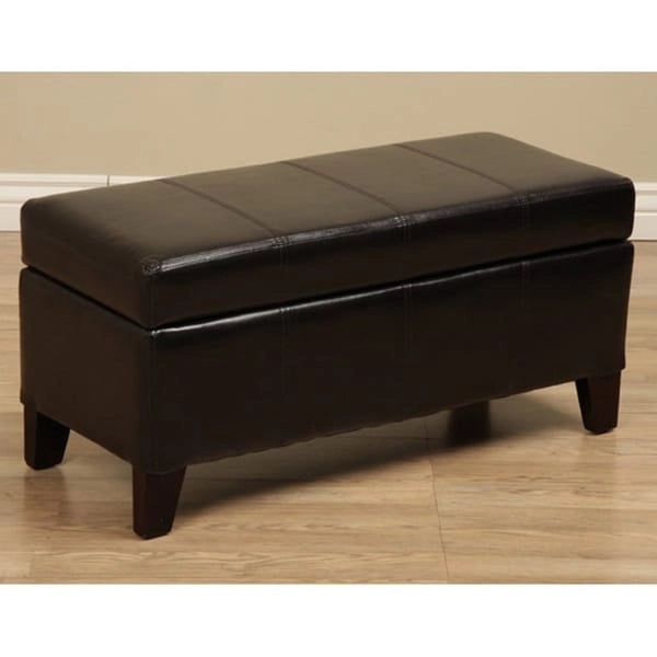 Banc de rangement contemporain tapissé de similicuir avec pieds en bois de chêne