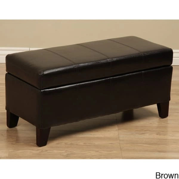 Banc de rangement contemporain tapissé de similicuir avec pieds en bois de chêne