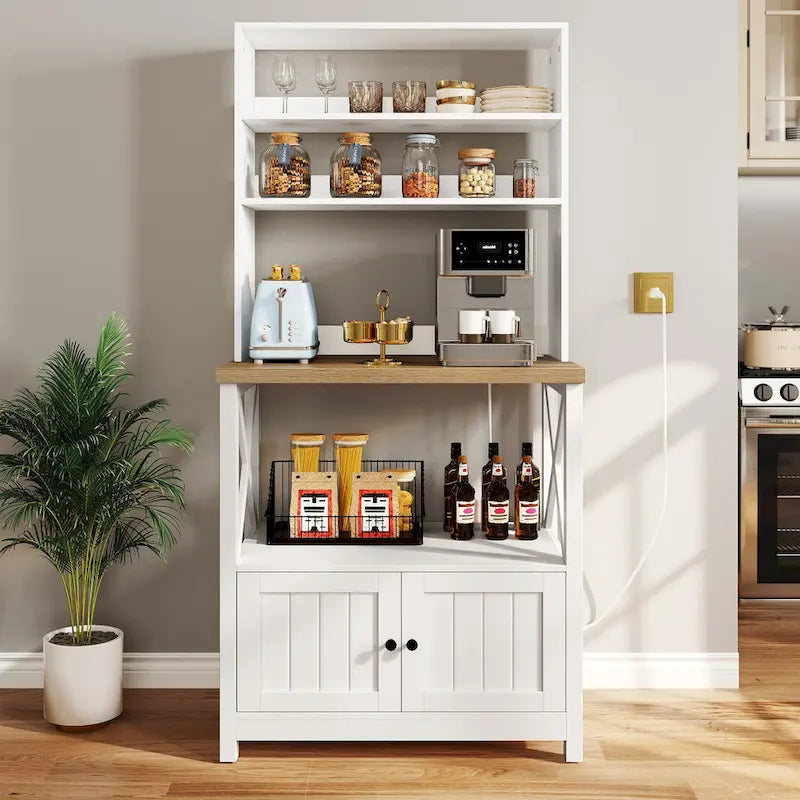Meuble de cuisine autoportant avec étagères ouvertes et placard de rangement