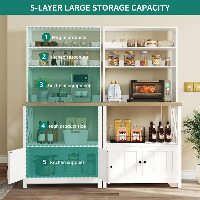 Meuble de cuisine autoportant avec étagères ouvertes et placard de rangement