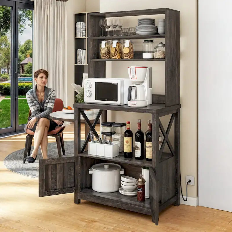 Meuble de cuisine autoportant avec étagères ouvertes et placard de rangement