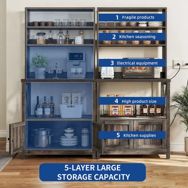 Meuble de cuisine autoportant avec étagères ouvertes et placard de rangement