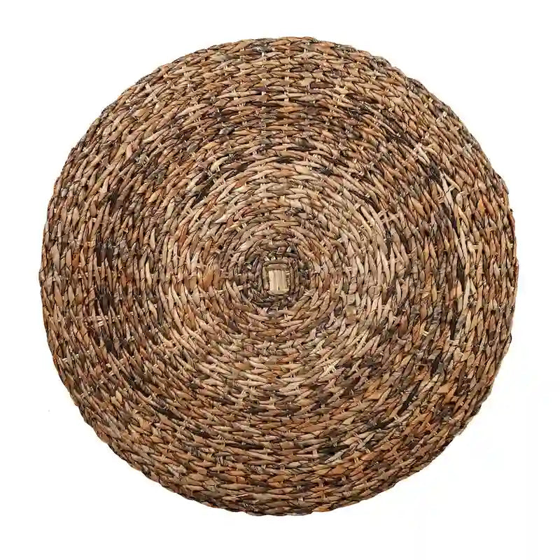Table basse ronde tambour en abaca tressé naturel et marron
