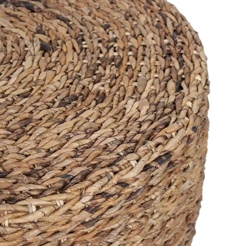 Table basse ronde tambour en abaca tressé naturel et marron