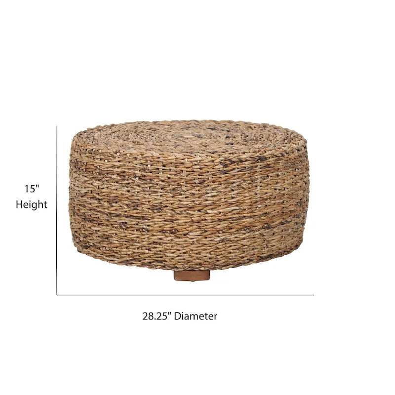 Table basse ronde tambour en abaca tressé naturel et marron