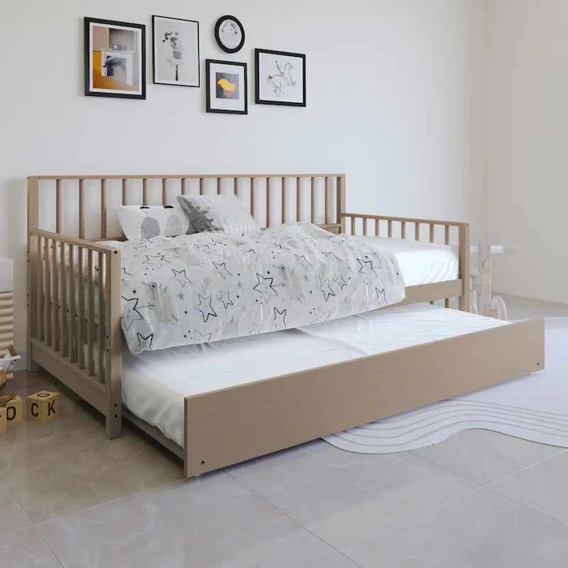 Cadre de lit de repos classique en bois d'hévéa massif avec dossier et côtés à lattes