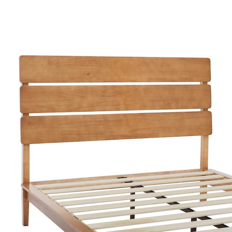 Cadre de lit plateforme bas en cerisier antique avec tête de lit, pour 1 à 2 personnes