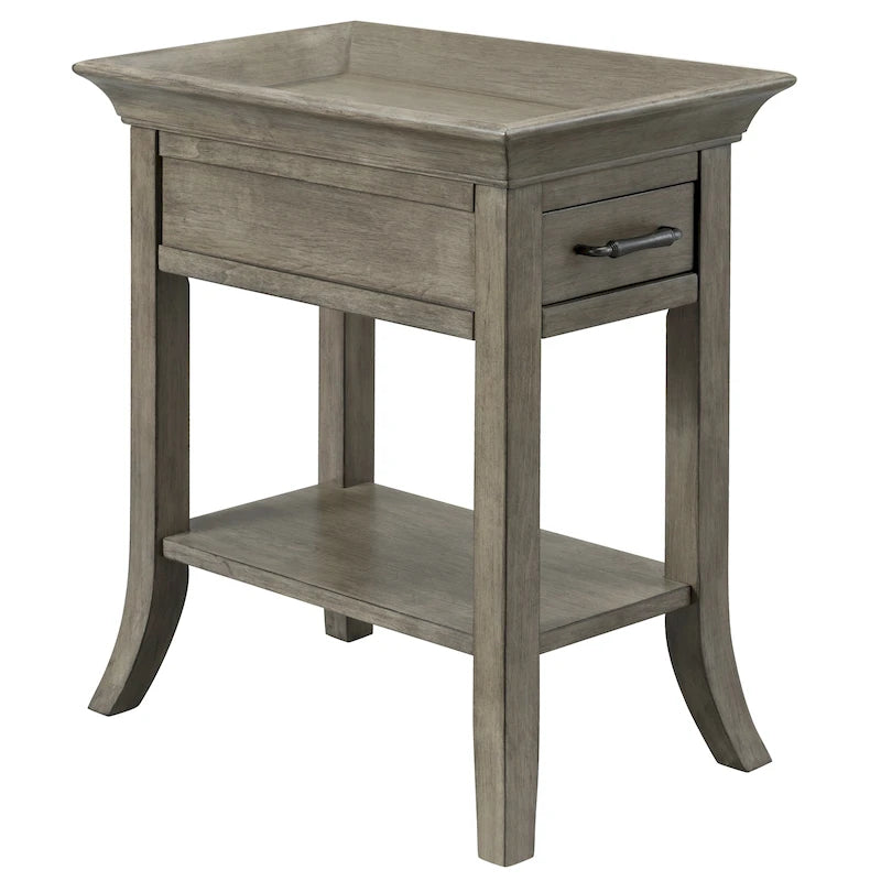 Table d'appoint traditionnelle en bois avec tiroir, étagère et bords évasés