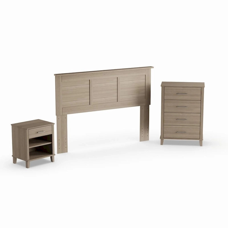 Ensemble de chambre double/grand lit – Gris cendré / Gris orage / Gris platine / Noyer frais | Transitionnel | 3 pièces