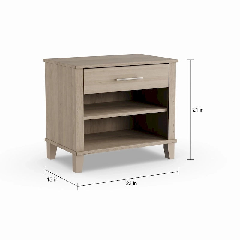 Tête de lit, commode et table de chevet transitionnelles gris cendré | Lit double/Queen | 3 pièces