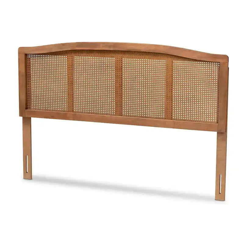 Tête de lit réglable incurvée en bois de frêne noyer et rotin synthétique tressé