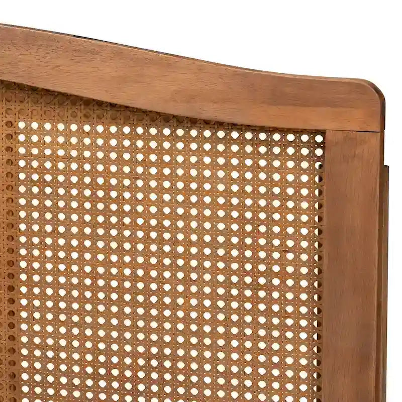 Tête de lit réglable incurvée en bois de frêne noyer et rotin synthétique tressé