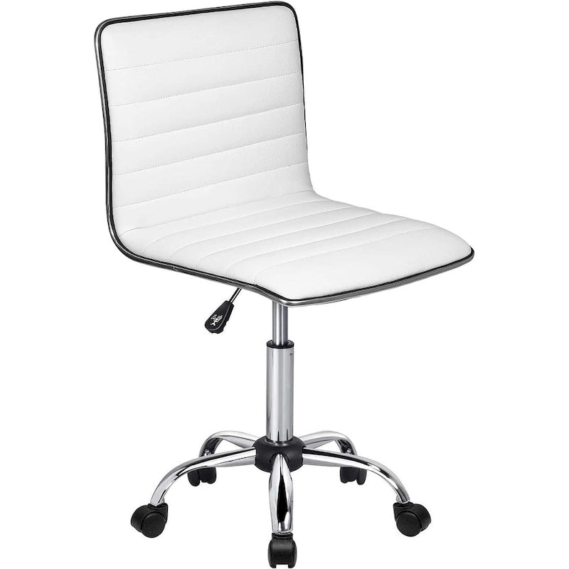 Chaise de bureau pivotante sans accoudoirs à dossier bas en similicuir côtelé | Noir / Blanc / Marron / Gris | 1 personne | Capacité de 120 kg