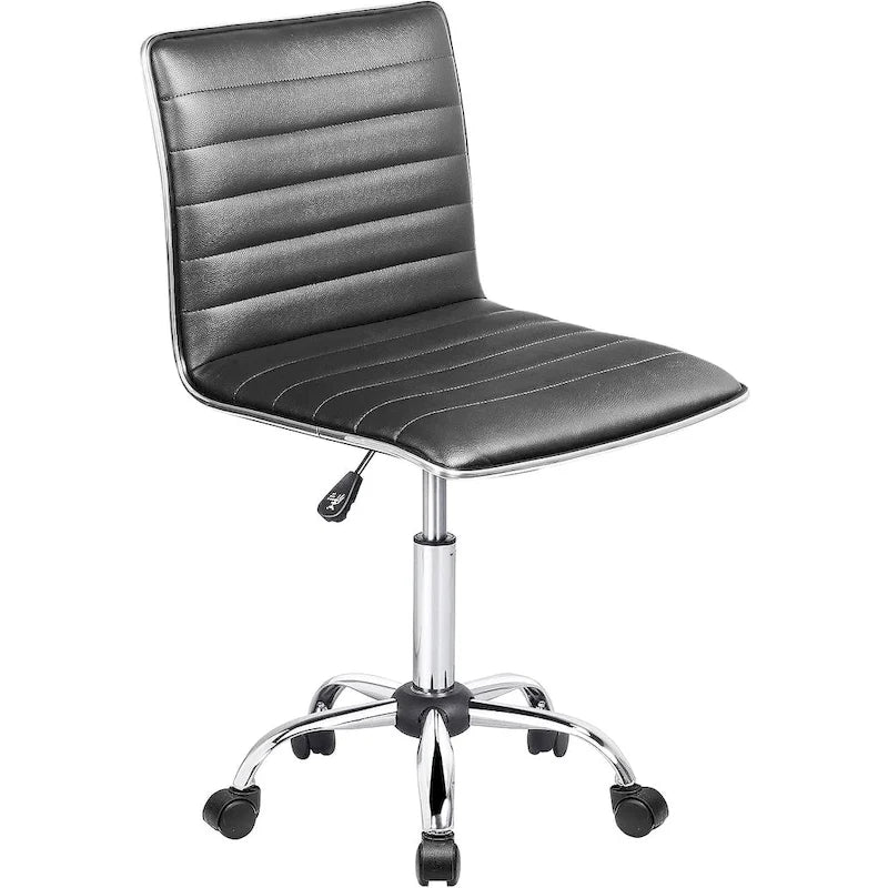 Chaise de bureau pivotante sans accoudoirs à dossier bas en similicuir côtelé | Noir / Blanc / Marron / Gris | 1 personne | Capacité de 120 kg