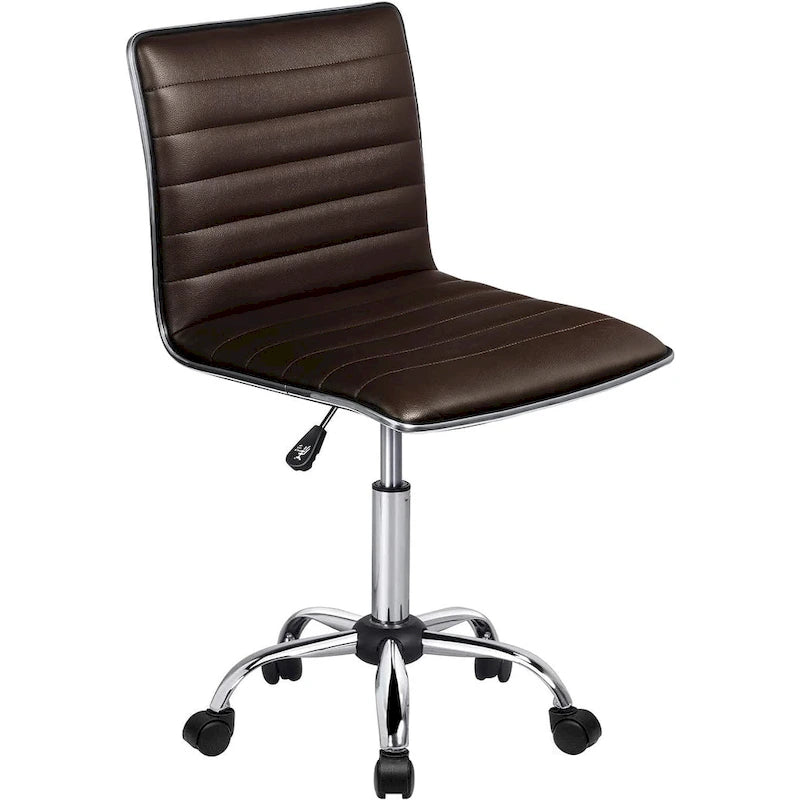 Chaise de bureau pivotante sans accoudoirs à dossier bas en similicuir côtelé | Noir / Blanc / Marron / Gris | 1 personne | Capacité de 120 kg