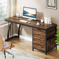 Bureau d'ordinateur industriel en bois avec trois tiroirs et structure en métal